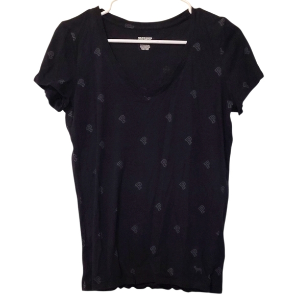 PINK Victoria's Secret Black Monogram Short Sleeve Tee Size Small - Picture 1 of 6